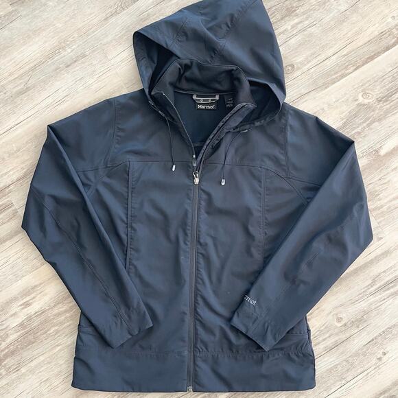 Marmot Women’s Hooded Softshell Jacket Black Lightweight Outdoor Size Large - Picture 1 of 13